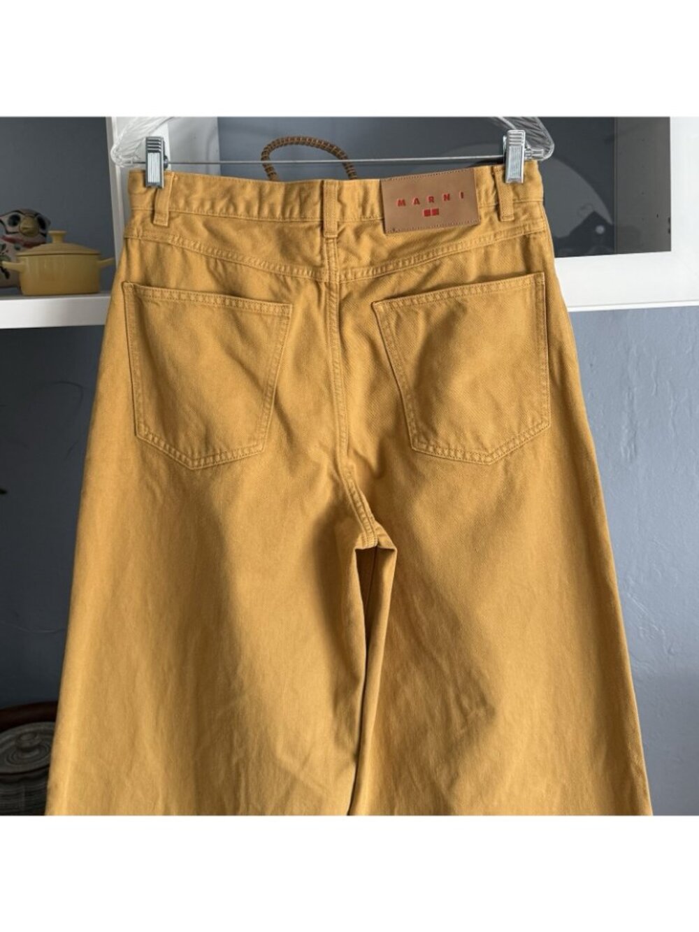 Marni X Uniqlo High-Rise Wide Leg Baggy Jeans Mustard Yellow Size 28 - Picture 4 of 9